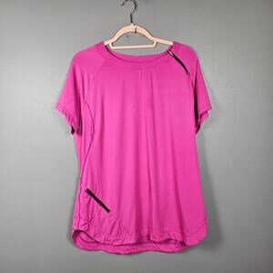 Title Nine Womens XL Athletic Short Sleeve Zip Detail Activewear Athleisure Pink
